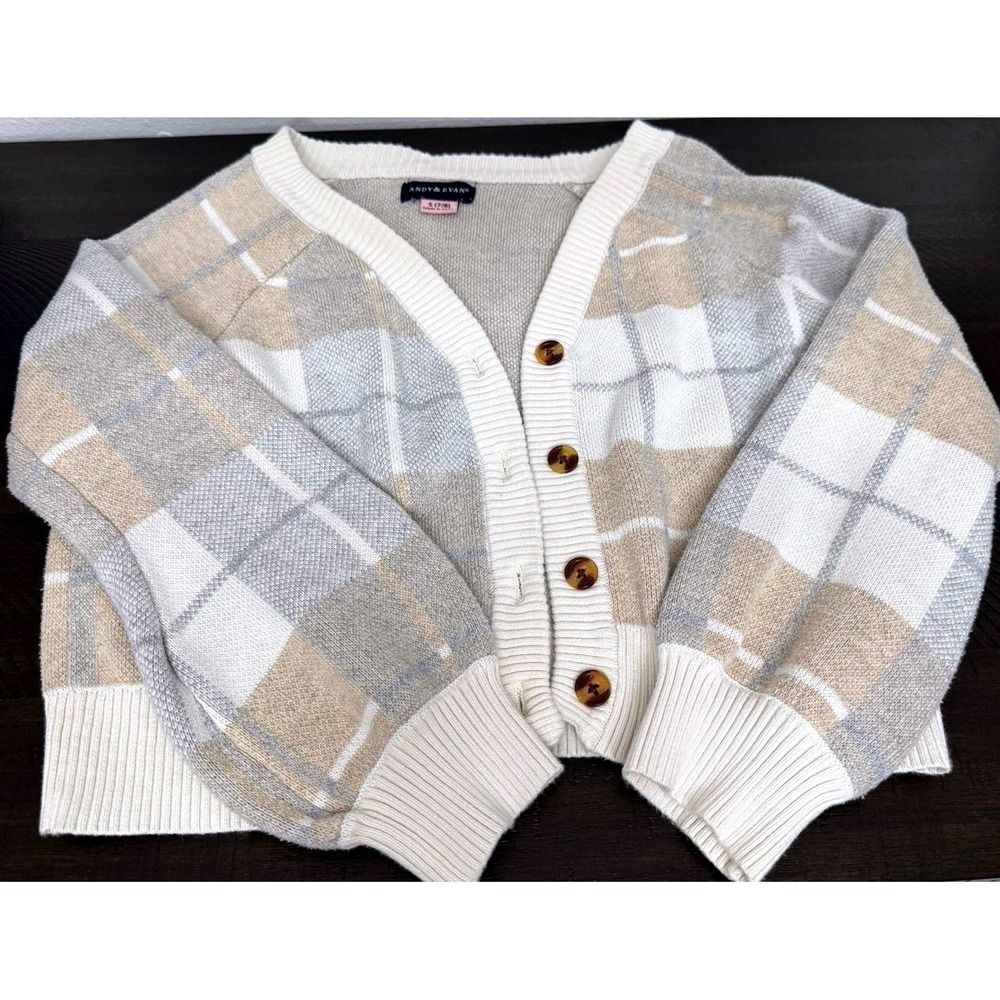 Andy & EVAN girls' sweater  Size Small Checker print‎ Brown and tan colors